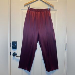 Silk Diane Gilman Wide Leg Elastic Smocked Waist Pants Sz P/M Burgundy NWT